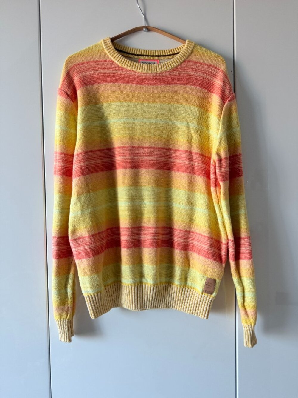 Scotch & Soda Yellow Coral Gradient Striped Cotton Crewneck Sweater Men's S